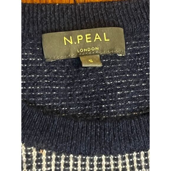 N. Peal Cashmere Sweater Mens Small Waffle Knit Navy Blue Gray Crew Neck - Picture 5 of 5